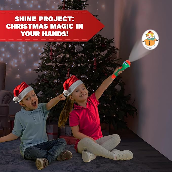 Microphone Shaped Flashlight Projector for Kids - Christmas Magic Projector Microphone Toy with 24 Different Image Projections - Christmas Themed Toys for Toddler Stocking Stuffers 3+