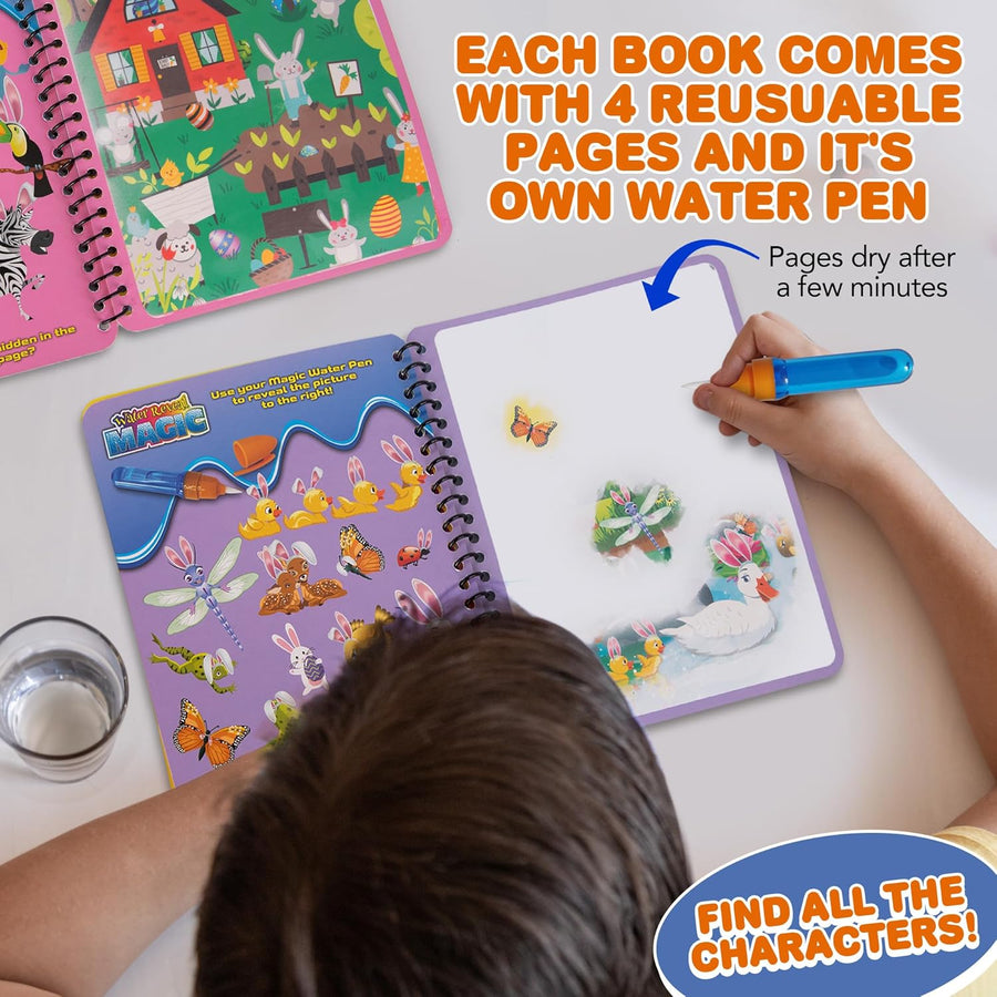 Easter Magic Water Coloring Books for Toddlers - 4 Pack - Reusable Paint Books with Water Pen for Kids Ages 1 2 3 4 - Mess Free Water Art Books - Stocking Stuffers for Toddlers