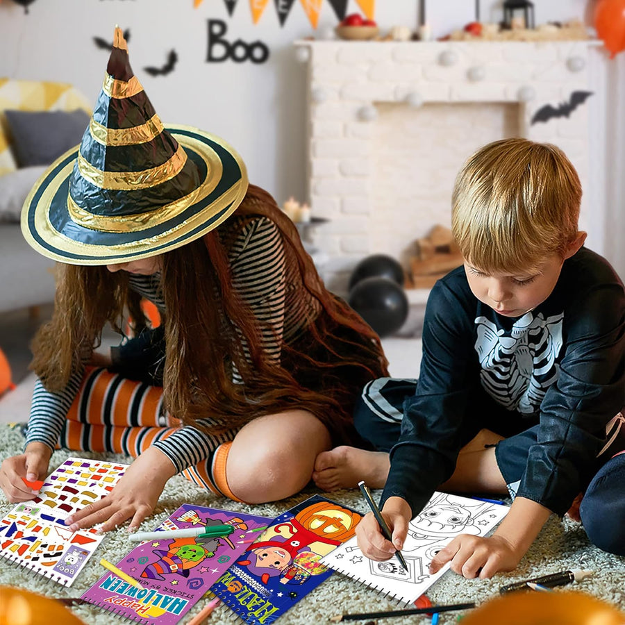 Halloween Sticker Art Books, Sticker by Number Book with Halloween Sticker Art and Coloring Pages, and Coloring Book with Halloween Stickers, Stencil, and Markers, for Kids Ages 4-8