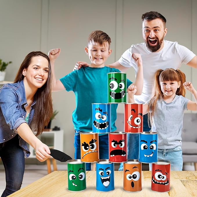 Halloween Carnival Bean Bag Toss Game - Halloween Party Game with 10 Tin Cans and 3 Bean Bags - Indoor and Outdoor Halloween Party Activity for Kids - Tossing Game for Kids 3 and Up