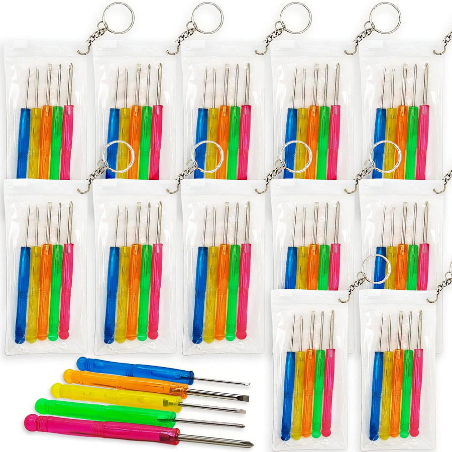 ArtCreativity 5 PC Mini Screwdriver Keychain Set, Pack of 12, Set Includes 5 Screw Drivers and Portable Pouch, Cool Birthday Party Favors for Boys, Girls, Adults, Goodie Bag Filler