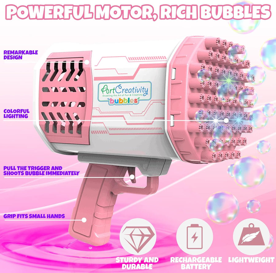 Bazooka Bubble Gun Blaster, 69 Holes Rocket Boom Giant Bubble Blower Gun with Colorful Lights, Bubble Machine Gun, Great Gift for Summer Outside Outdoor Toys for Kids Ages 4 5 6 7 8 + and Adults