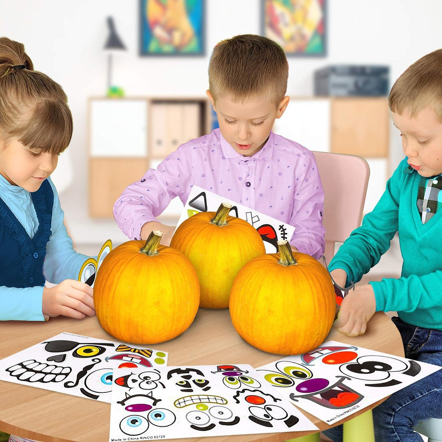 Halloween Pumpkin Decorating Stickers - 12 Large Sheets - Jack-o-Lantern Decoration Kit - 26 Total Face Stickers - Cute Halloween Decor Idea - Treats, Gifts, and Crafts for Kids- 6" x 9"