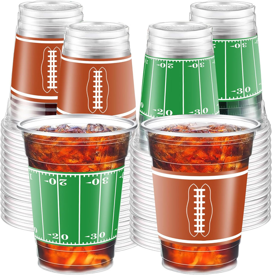 50 Pcs 16oz Football Party Cups - Football Theme Cups Party Supplies for Tailgates - Football Disposable Plastic Party Cups - 2 Designs for Football Birthday Party Table Decorations