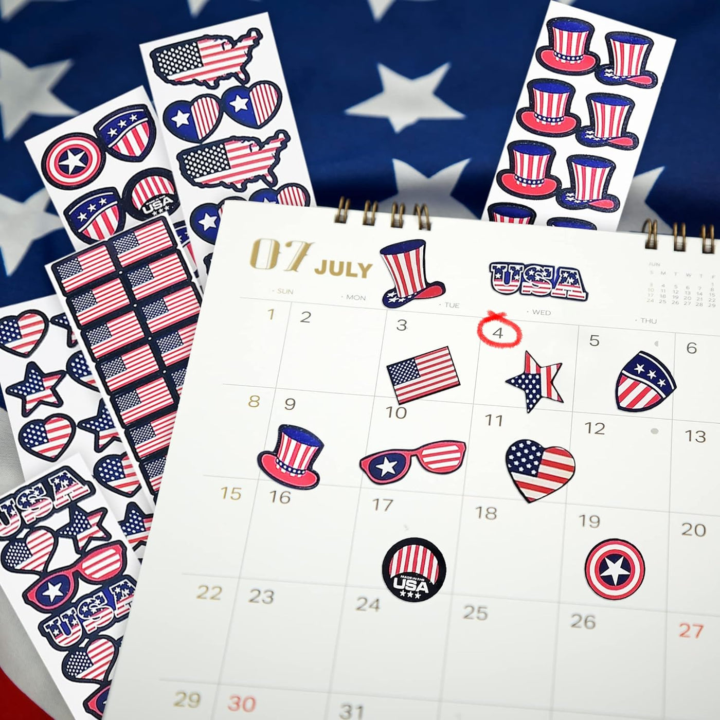 4th of July Stickers for Kids, Assorted USA Stickers, Patriotic Stickers for Kids, 100 Sheets with Over 1,000 American Flag Stickers, Memorial Day Crafts for Kids, Memorial Day Stickers Decorations