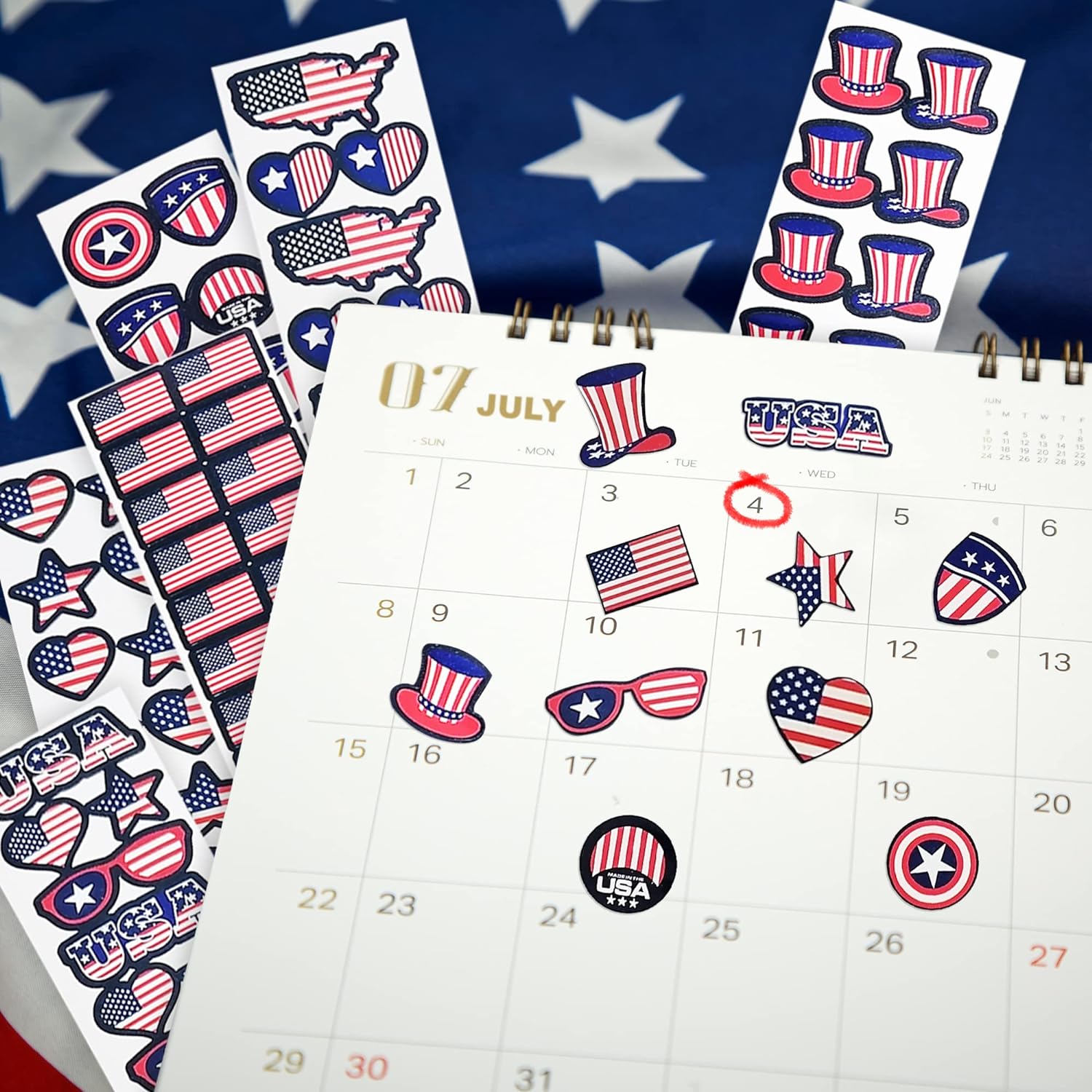 4th of July Stickers for Kids, Assorted USA Stickers, Patriotic Stickers for Kids, 100 Sheets with Over 1,000 American Flag Stickers, Memorial Day Crafts for Kids, Memorial Day Stickers Decorations