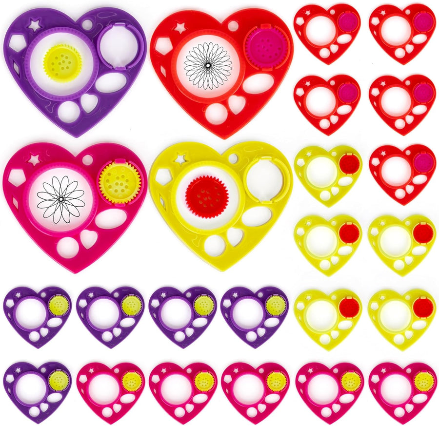 Heart Shaped Spirographs - Set of 24 - Spiral Arts and Craft Set with Stencils & Geometry Gears for Kids & Adults - Drawing Design Art Toy Kit - Children Art Supplies