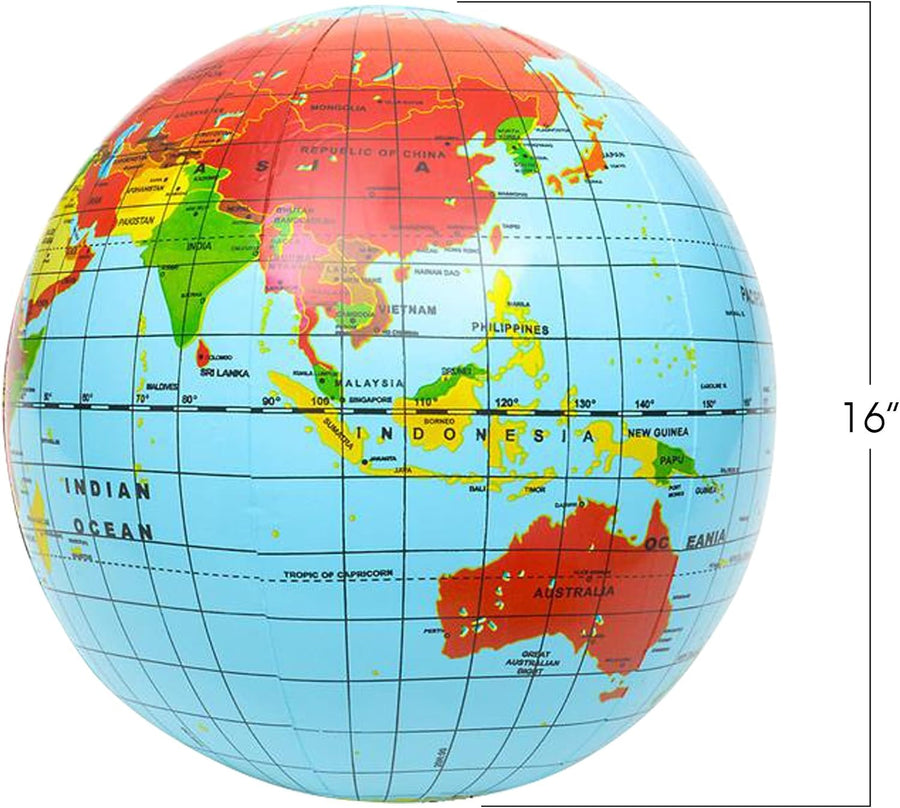 ArtCreativity Inflatable World Globe Ball Set Set of 6 Print Blue and Clear - Colorful Earth Map, 16 Inch Inflatable Beachball for Pool, Summer Fun Toys for Kids, Learning and More