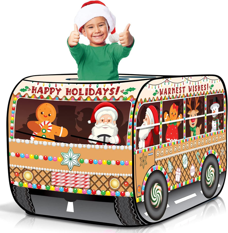 Christmas School Bus Pop Up Tent, Christmas Tent for Kids with a Carry Bag, Pop Up Play Tent for Hours of Fun, Great for Indoor Christmas Decorations, 43.5 x 28 x 26.5 Inches