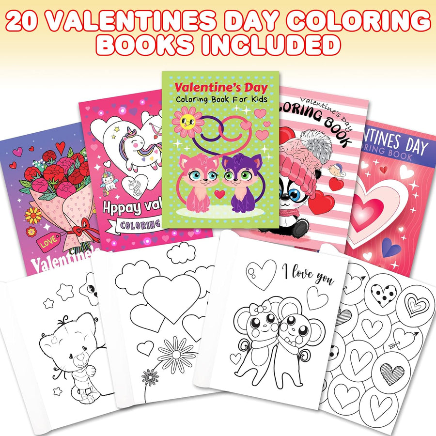 Valentines Day Coloring Books for Kids Bulk, Pack of 20, Small Color Booklets in 5 Designs, Valentine Party Favors For Kids, Educational Valentine Gifts For Kids Classroom, Valentine Treats For Kids