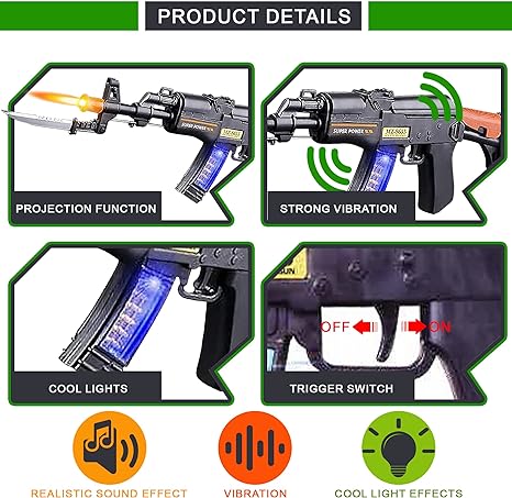 Light Up Toy Machine Gun with Folding Bayonet by ArtCreativity, Cool LED, Sound and Vibration Effect, 16 Inch Pretend Play Military Submachine Pistol, Halloween Prop Gun for Boys and Girls