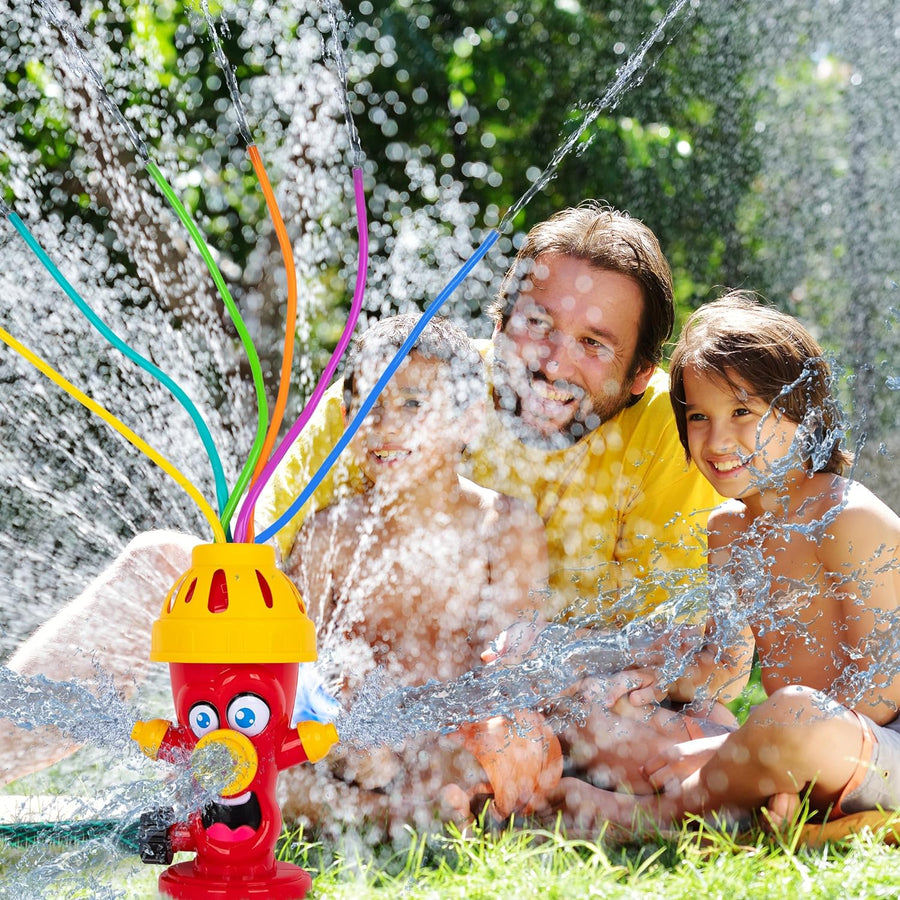 Fire Hydrant Sprinkler for Kids - Fun Sprinkler for Outdoor Play with Silly Face and Colorful Foam Tubes - Sprinkler Toy for Toddlers - 8-Inch Tall Water Hose for Water Play