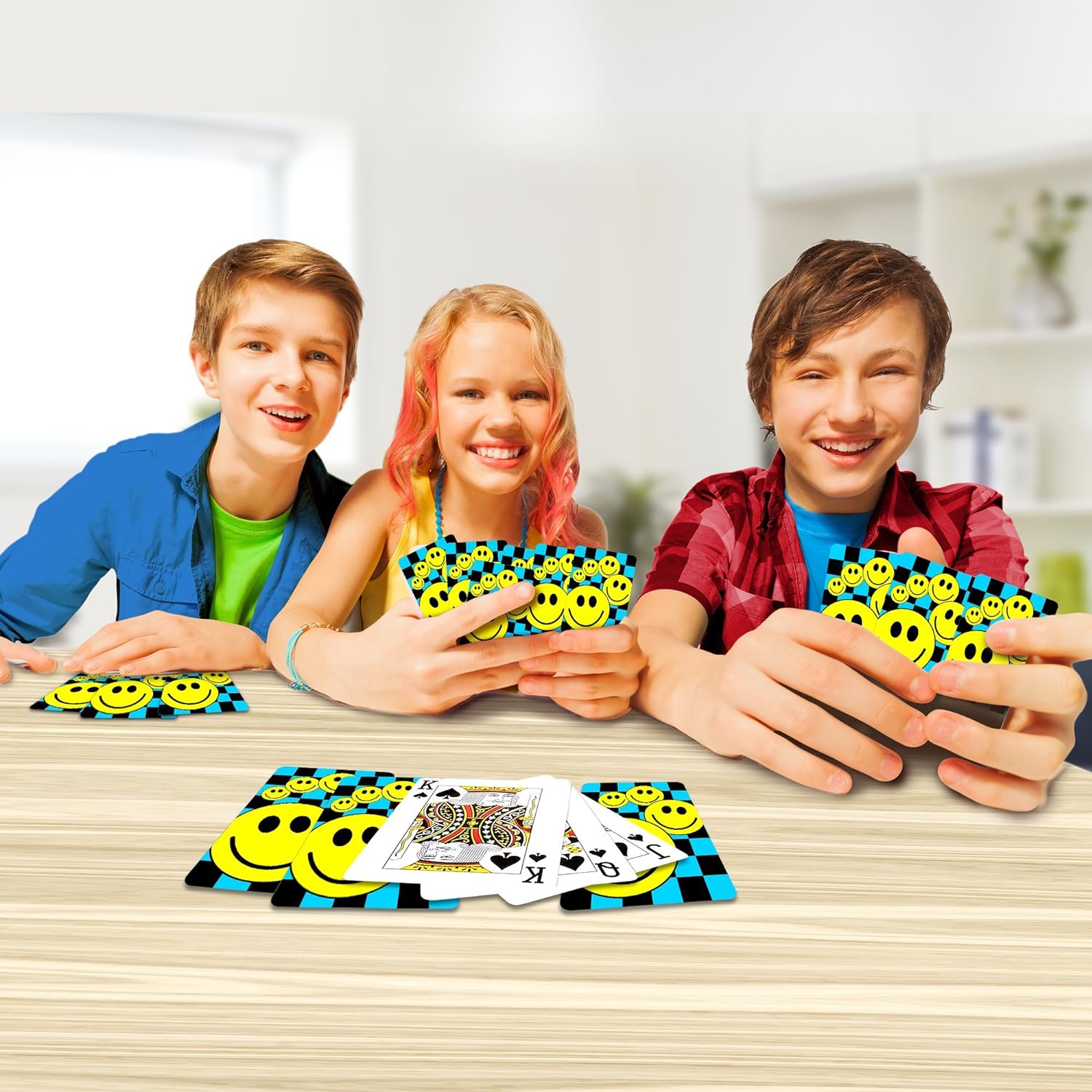 Mini Smile Playing Cards Deck - Pack of 12-2.5 Inches Tall - Blue Checkerboard Background - Poker-Casino Cards - Carnival Prize, Party Favor and Gift Idea for Kids Ages 3+