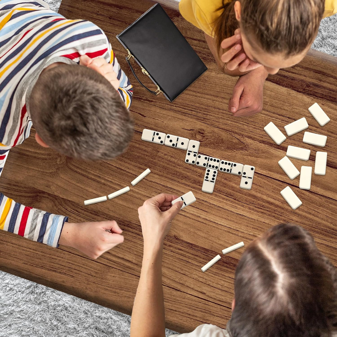 Double Six Dominoes Game in Faux Leather Case, 28 Dominos Tiles for Kids, Fun Educational Toy Classroom Kit, Classic Set of Dominoes for Travel in Gift Box