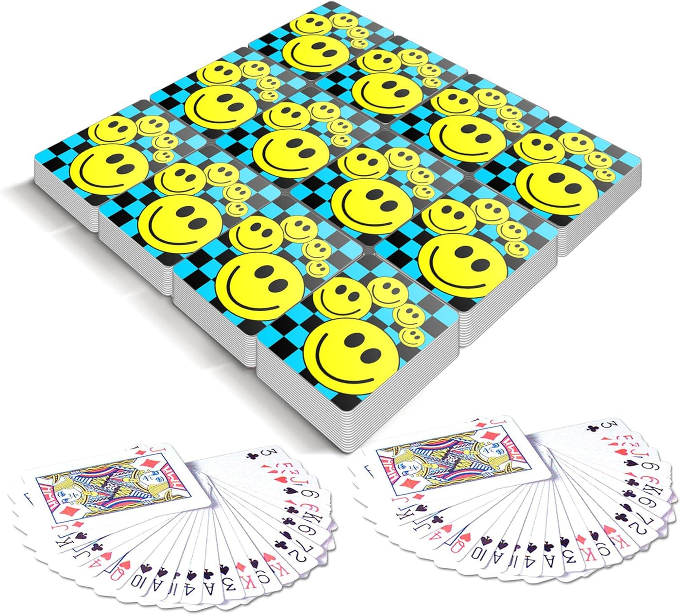 Mini Smile Playing Cards Deck - Pack of 12-2.5 Inches Tall - Blue Checkerboard Background - Poker-Casino Cards - Carnival Prize, Party Favor and Gift Idea for Kids Ages 3+