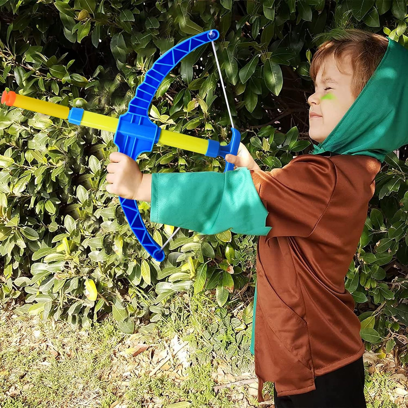 Blue Super Bow & Arrow Shooter Set, Includes Air-Powered Bow, Barrel, Six Soft Foam Darts