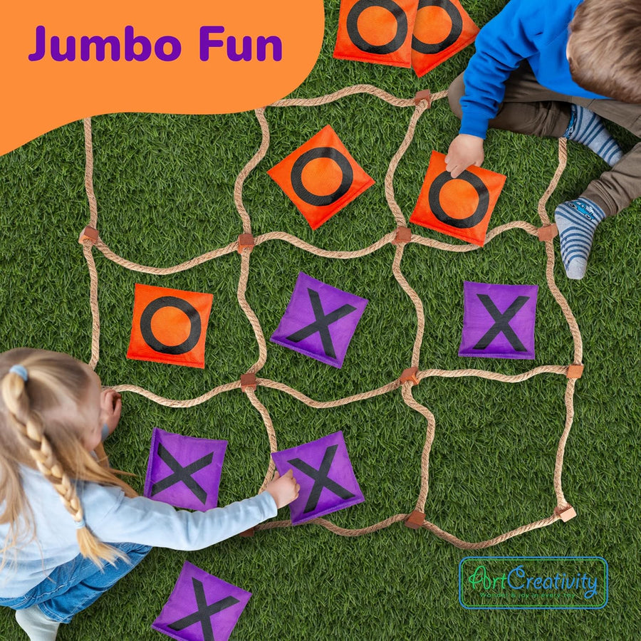 Gamie Giant Tic Tac Toe Game Outdoor - 3 x 3 Feet - Includes Rope Grid, 10 Bean Bag Play Pieces, and 1 Drawstring Carry Bag - Large Yard Games - Outdoor Game for Patio, Picnic, Camping
