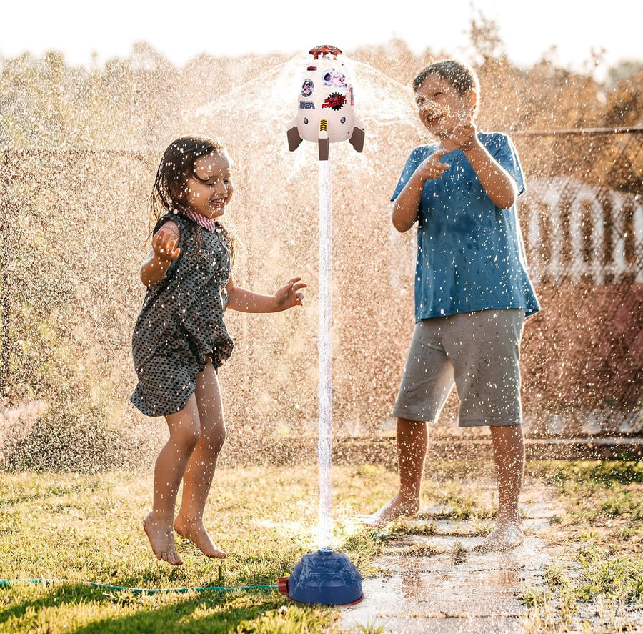 Sprinkler Rocket Launcher for Kids - Outdoor Rocket Sprinkler with 31 NASA Themed Stickers - Kids Sprinklers for Outside Water Play - Attaches to Hose - Water Toys for Toddlers 1-3