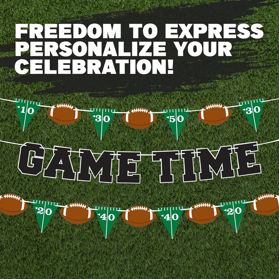 Game Time Football Banner Decoration - Set of 3 - Customizable Football Theme Pennant Flags Banner for Sports Tailgate Party Decorations, Football Wall Banner Party Supplies and Decor