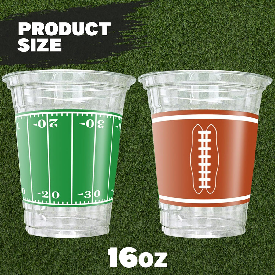 50 Pcs 16oz Football Party Cups - Football Theme Cups Party Supplies for Tailgates - Football Disposable Plastic Party Cups - 2 Designs for Football Birthday Party Table Decorations
