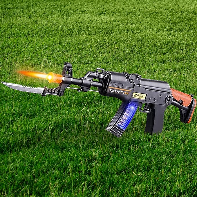 Light Up Toy Machine Gun with Folding Bayonet by ArtCreativity, Cool LED, Sound and Vibration Effect, 16 Inch Pretend Play Military Submachine Pistol, Halloween Prop Gun for Boys and Girls