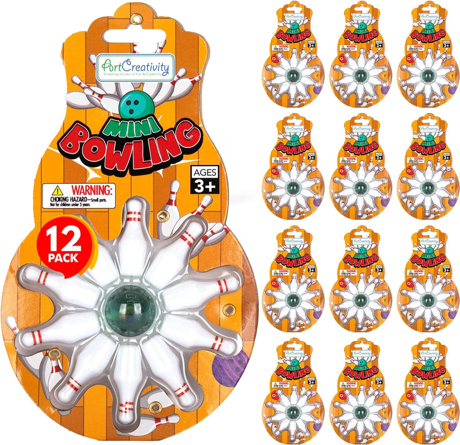 ArtCreativity Mini Bowling Game, Set of 12, Each Set Includes 10 Miniature Pins and 1 Marble Bowling Ball, Bowling Party Favors, Tabletop Bowling Sets, Mini Games for Kids and Adults