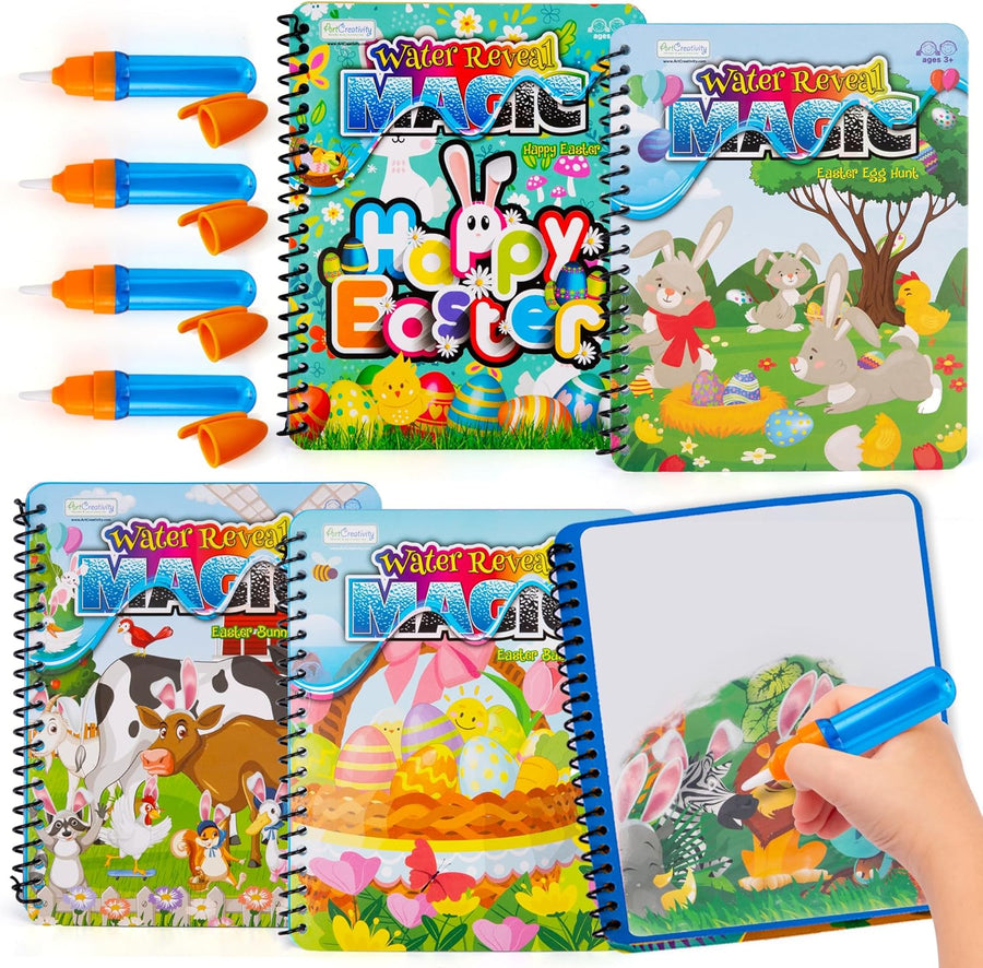 Easter Magic Water Coloring Books for Toddlers - 4 Pack - Reusable Paint Books with Water Pen for Kids Ages 1 2 3 4 - Mess Free Water Art Books - Stocking Stuffers for Toddlers