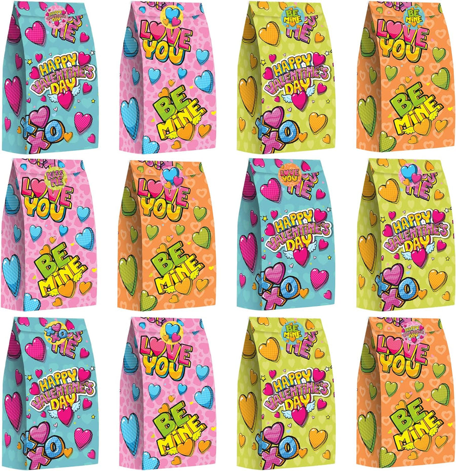 ArtCreativity 24 Pieces Treat Bags with 24 Stickers, Goodie Bags for Birthday Party, Wedding, Baby Shower, Holiday, Candy, Cookies, and Party Favors, Cute Cardboard Boxes with Handles (24)