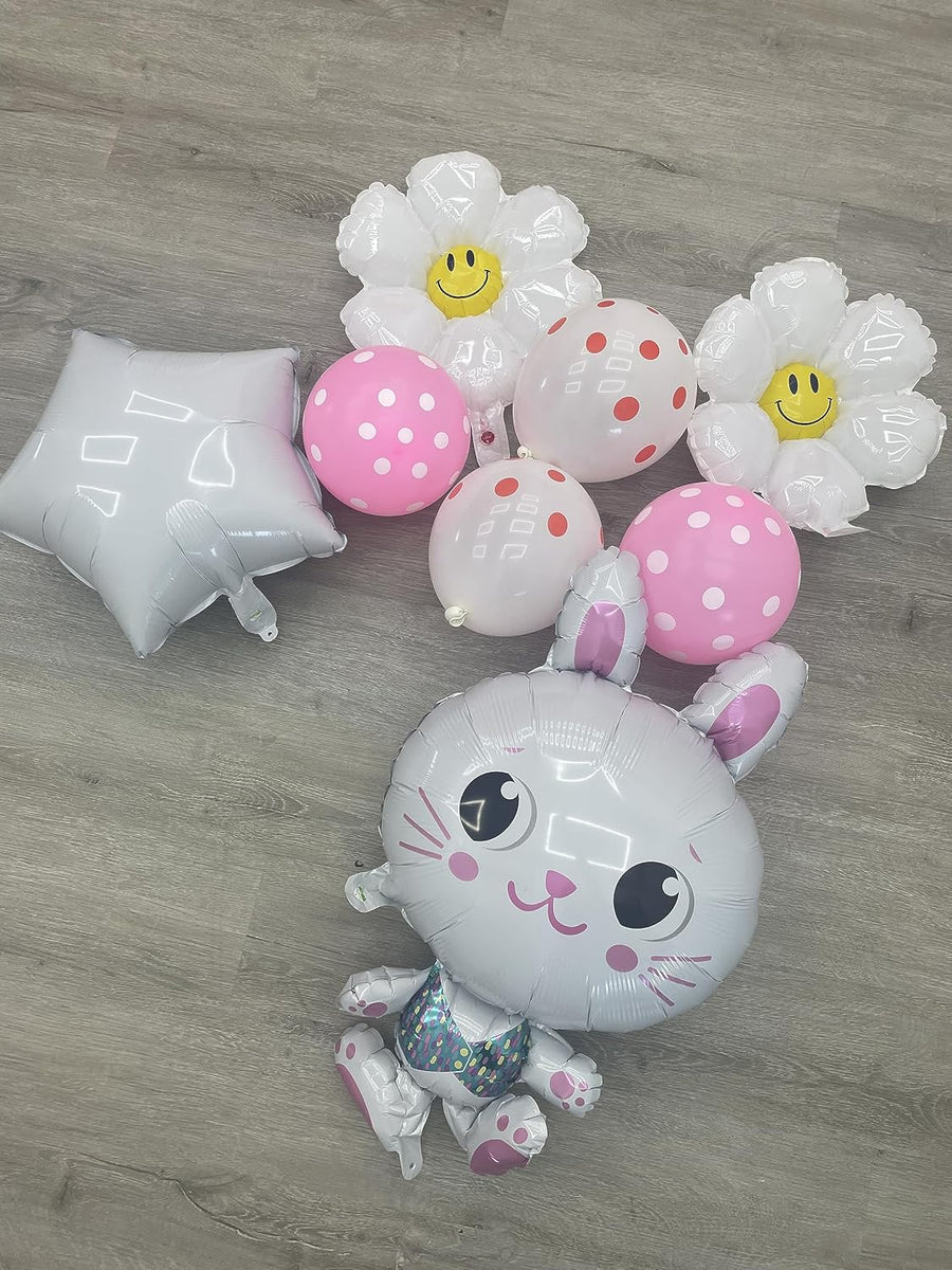 Easter Balloon Set - 8 Pieces - Balloon Easter Decorations with Easter Bunny, Daisy, Star, and Polka Dot Designs - Cute Easter Party Supplies - Easy to Inflate Easter Bunny Balloon Kit