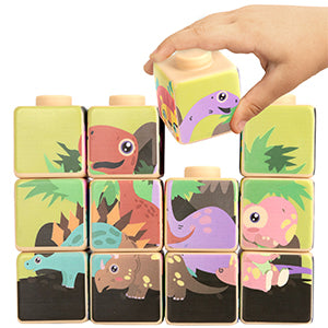 ArtCreativity Silicone Picture Puzzle Blocks for Kids, 12 Stacking Baby Blocks with Four Different Pictures Printed on The Sides, 2" Soft Toy Building Blocks for Toddlers