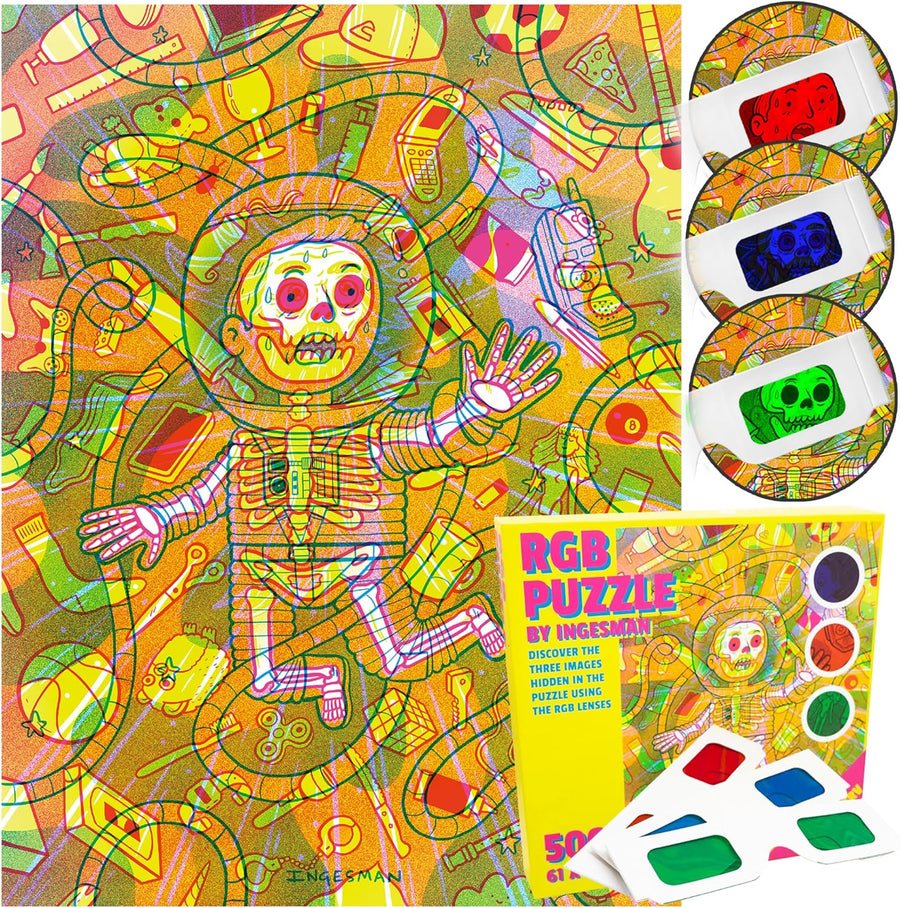 ArtCreativity 500 Piece Space Puzzle with 3 Different Images - 500 Piece Puzzle for Kids with 3 Image Altering Glasses - Different Glasses Reveal Different Images - Space Puzzles for Toddlers 3 4 5 6