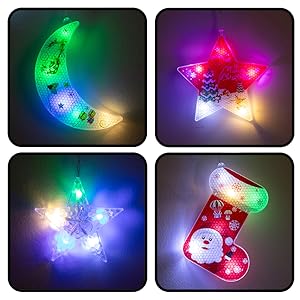 Window Christmas Lights - LED Christmas Curtain Lights with a Connecting Wire - Light Up Hanging Christmas Decorations for Holiday Decor - Indoor Christmas Curtain Lights with Pendants