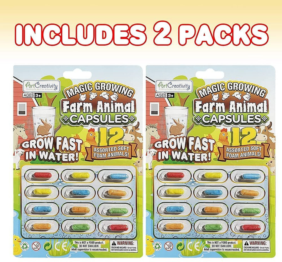 ArtCreativity Magic Growing Farm Animal Capsules, 2 Packs with 12 Expanding Animal Capsules Each, Grow in Water, Cute Color and Design Variety, Kids’ Birthday Party Favors, Contest Prize or Gift Idea