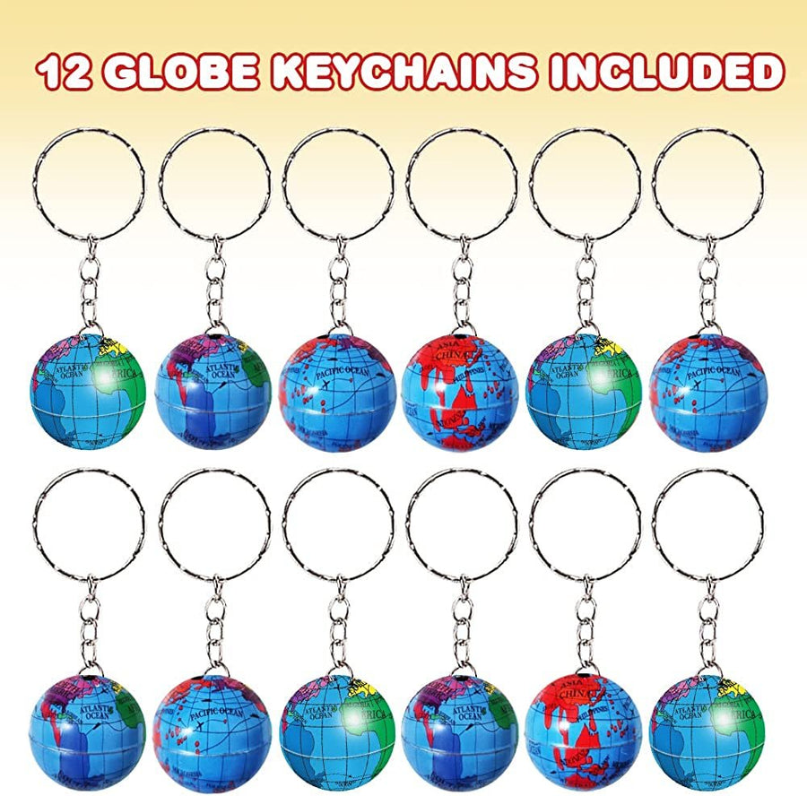 ArtCreativity Globe Keychains for Kids, Set of 12, Key Chains with Colorful Globe, Accessories for Keys, Backpack, or Pocket Book, Keyholder Birthday Party Favors, Carnival Party Favors for Children