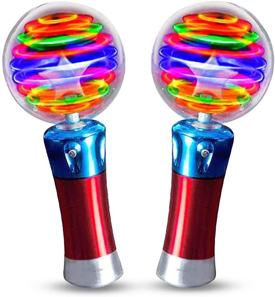 ArtCreativity 7.5 Inch Light Up Magic Ball Toy Wands for Kids, Set of 2, Flashing LED Wands for Boys and Girls, Thrilling Spinning Light Show, Batteries Included, Fun Gift or Birthday Party Favor