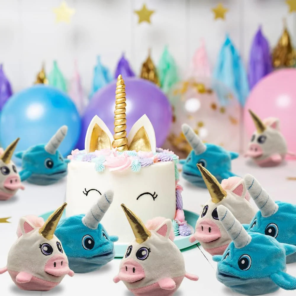 ArtCreativity Plush Animal Toys with Squeezy Water Beads, Set of 2 Small Stuffed Animals, Includes 1 Unicorn and 1 Whale Plush Toy, Stress Relief Anxiety Toys, Cute Stuffed Animal for Boys and Girls,