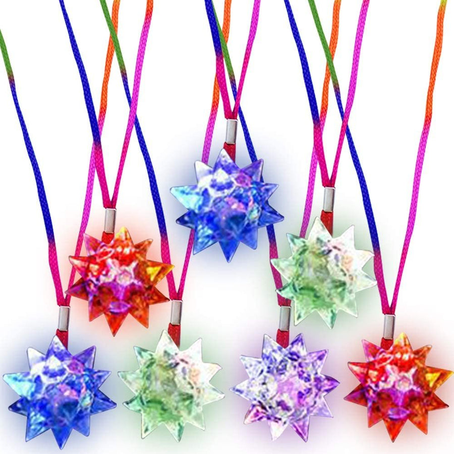 ArtCreativity Flashing Crystal Star Necklaces for Kids, Set of 12, Cute Toy Jewelry for Girls with Light-Up Pendant, Princess Party Favors for Children, Pretty Goodie Bag Fillers in Assorted Colors