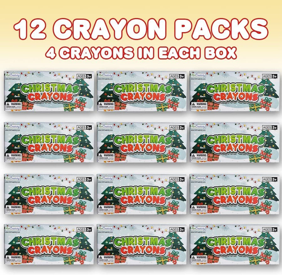 Christmas Crayons Set for Kids, 12 Boxes, Each Box with 4 Crayons, Full Size Crayons Party Favor Bundle, Perfect for Classroom Goodie Bags, Fun Holiday Stocking Stuffers