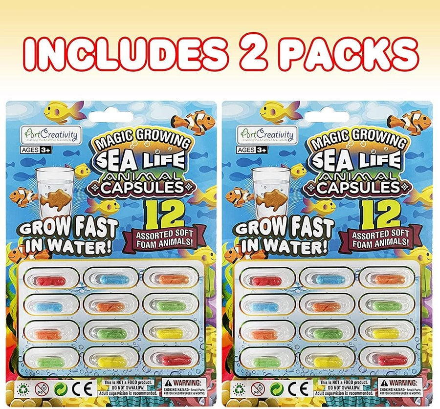 ArtCreativity Magic Growing Sea Life Animal Capsules, 2 Packs with 12 Expanding Animal Capsules Each, Grow in Water, Cute Color & Design Variety, Kids’ Birthday Party Favor, Contest Prize or Gift Idea