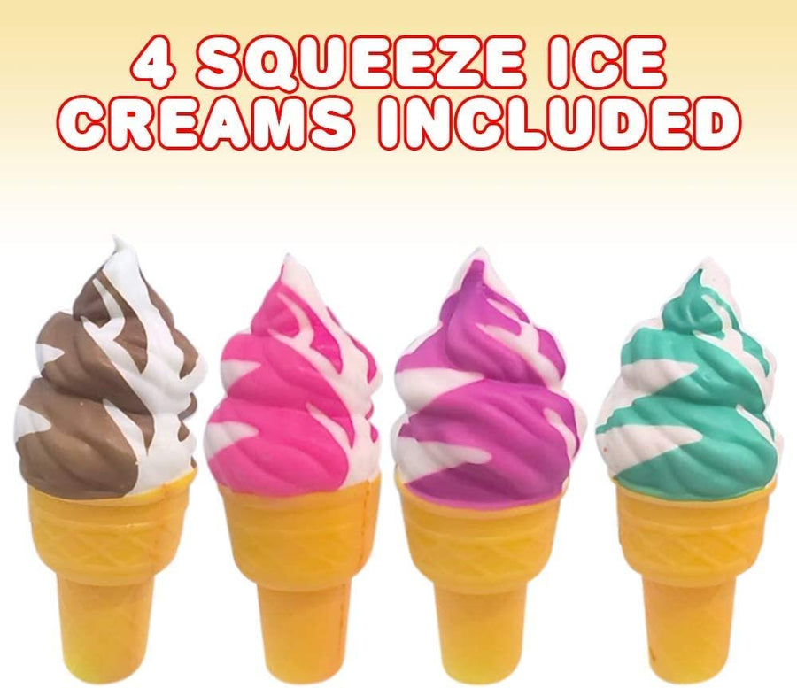 ArtCreativity Squish Ice Cream Toys for Kids, Set of 4, Super Soft Slow Rising Squeeze Toys, Stress Relief Sensory Toys for Children, Best Party Favors, Goody Bag Fillers for Girls and Boys