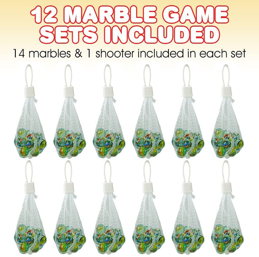 ArtCreativity Marble Game Sets, Pack of 12, Include 14 Marbles and 1 Shooter Per Pack, Classic Marbles for Kids, Fun Indoor and Outdoor Toys, Great Party Favors and Goodie Bag Fillers