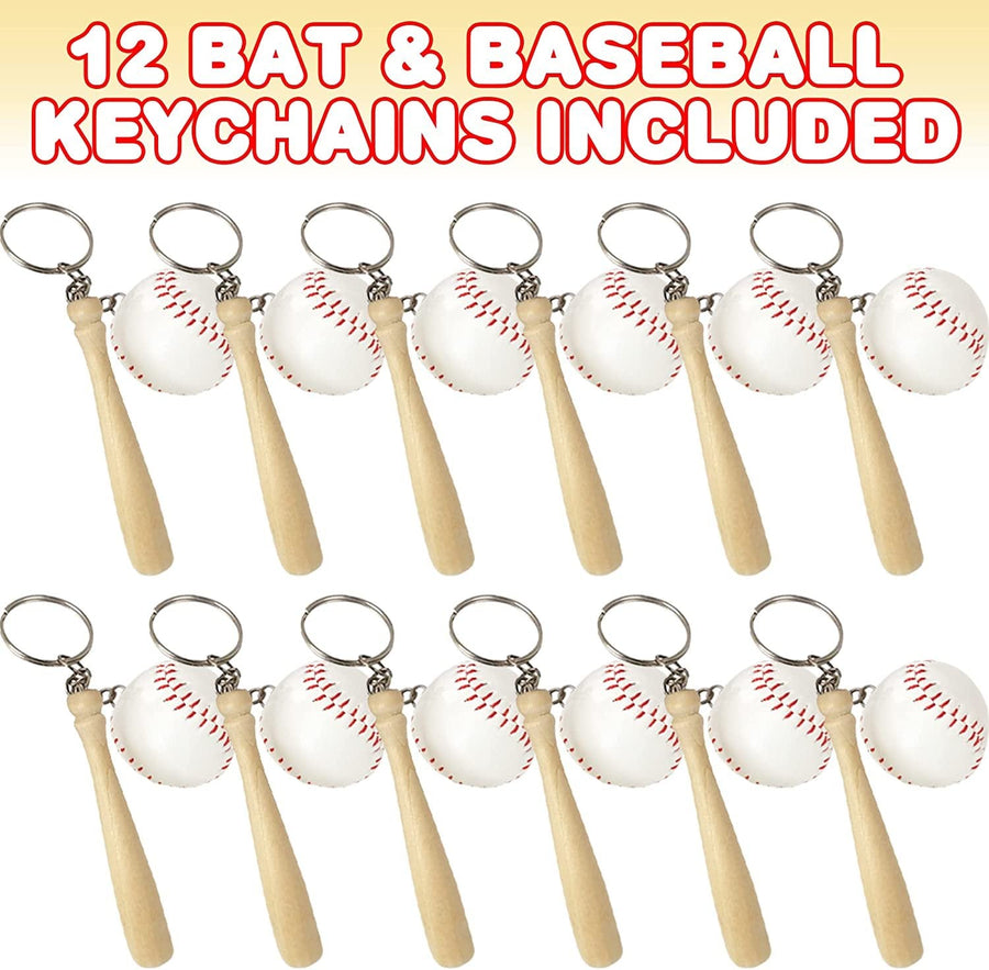 ArtCreativity Wooden Bat with Baseball Keychain, for Kids Age 8+, Set of 12 – Perfect for Team Giveaways, Sports & Souvenir Favors, Victory Parties, Gifts for Athletes, Moms, Dads & Coaches
