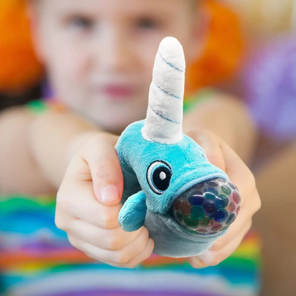 ArtCreativity Plush Animal Toys with Squeezy Water Beads, Set of 2 Small Stuffed Animals, Includes 1 Unicorn and 1 Whale Plush Toy, Stress Relief Anxiety Toys, Cute Stuffed Animal for Boys and Girls,