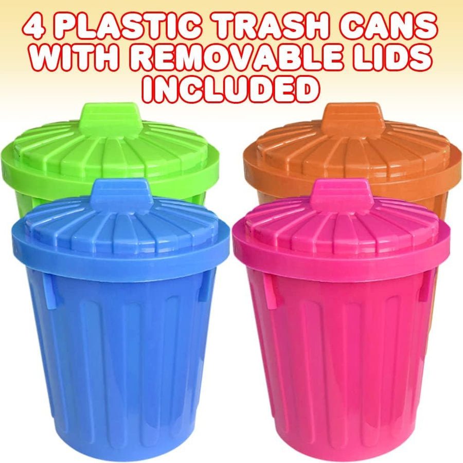 ArtCreativity Large Trash Cans Set with Lids, Set of 4, Garbage Bin Toy in Assorted Neon Colors, Unique Desk Organizer, Birthday Party Favors for Kids, Cute Classroom Decor