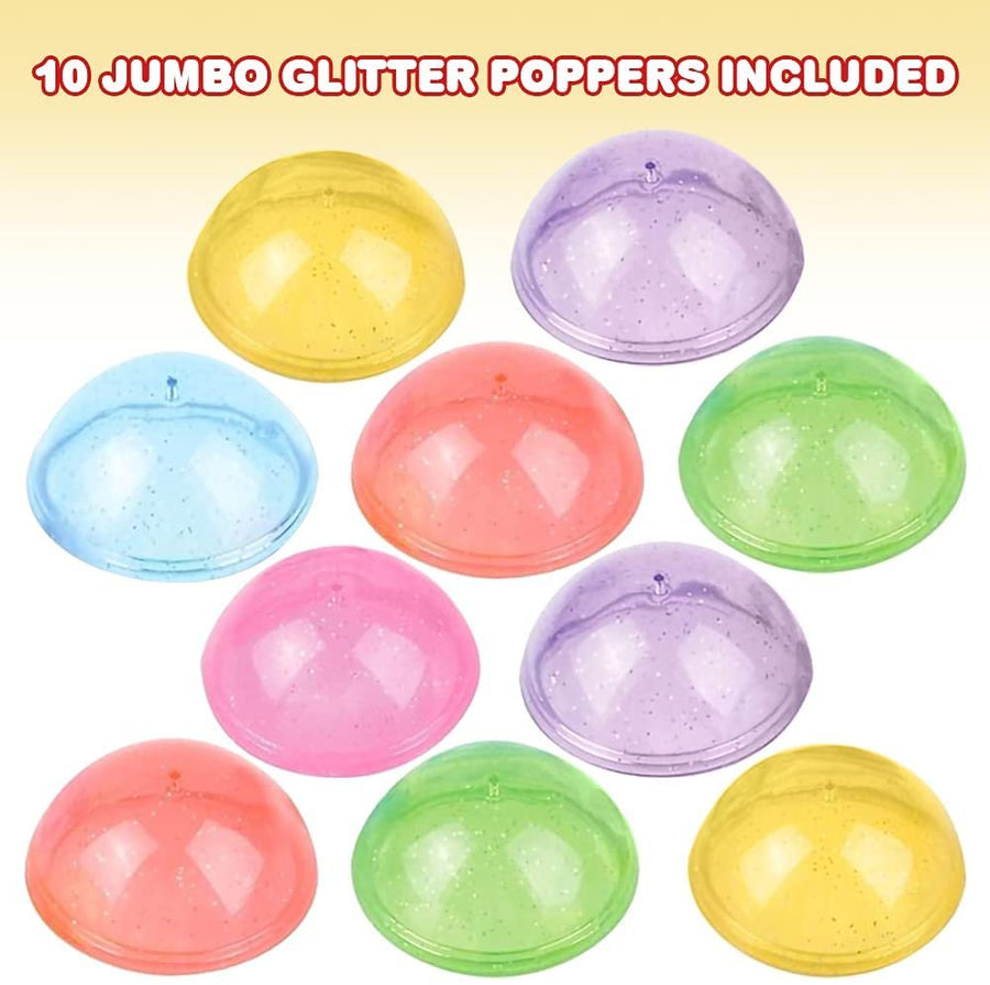 ArtCreativity Jumbo Glitter Poppers, Set of 10, Pop-Up Half Ball Toys in Assorted Glittery Colors, Old School Retro 90s Toys for Kids, Birthday Party Favors, Goodie Bag Fillers for Boys and Girls