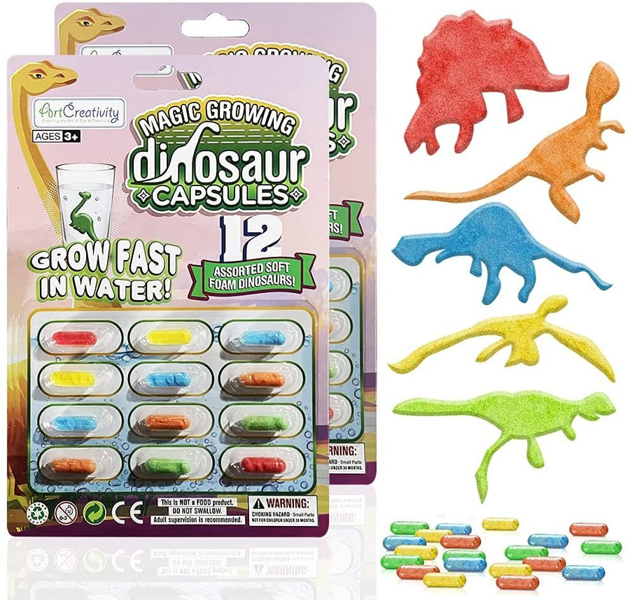 ArtCreativity Magic Growing Dinosaur Capsules, 2 Packs with 12 Expanding Dino Capsules Each, Grow in Water, Cute Color and Design Variety, Kids’ Birthday Party Favors, Contest Prize or Gift Idea