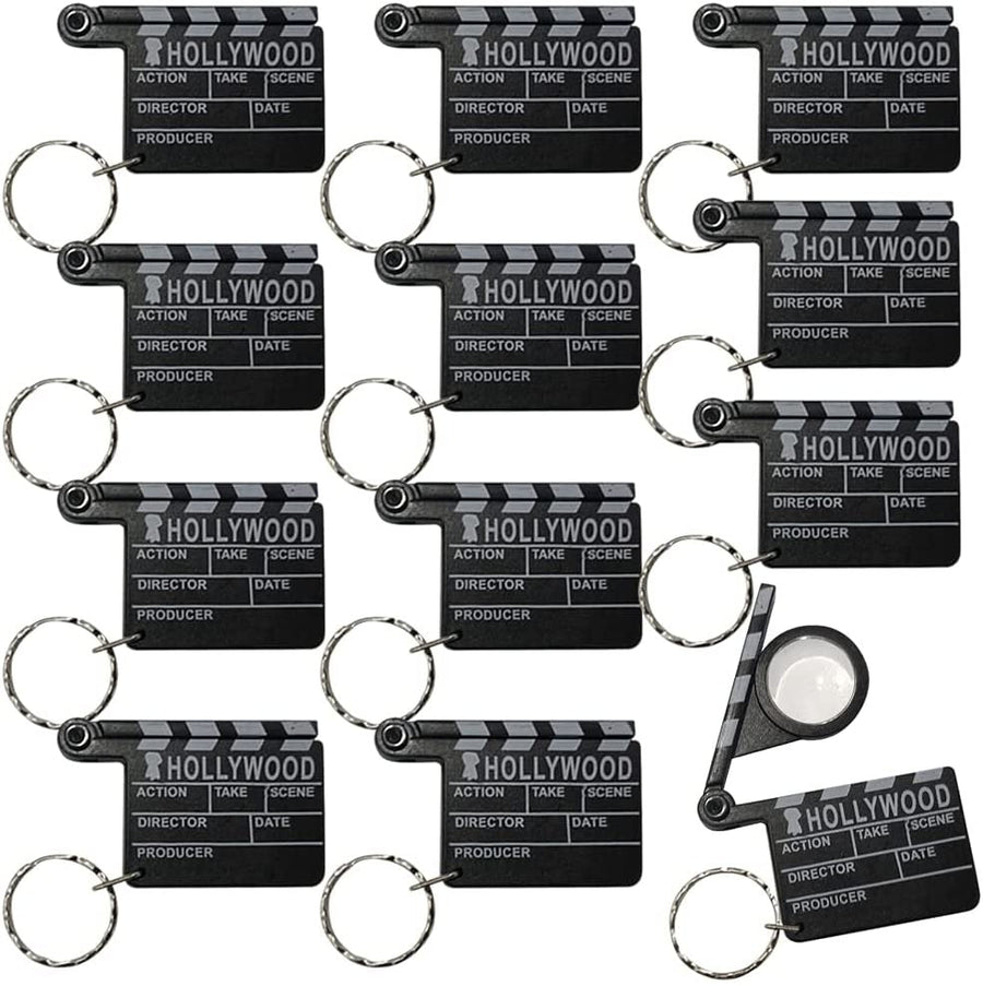 ArtCreativity Hollywood Clapboard Keychains, Set of 12, Lift Clapper to Reveal Magnifying Glass, Accessories for Keys, Backpack, or Pocket Book, Birthday Party Favors, Carnival Party Favors for Kids