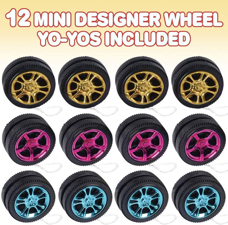 ArtCreativity Mini Designer Wheel Yoyos for Kids, Pack of 12, Plastic Yo-Yo Toys in Assorted Colors, Birthday Party Favors, Goodie Bag Fillers, Holiday Stocking Stuffers, Classroom Prizes