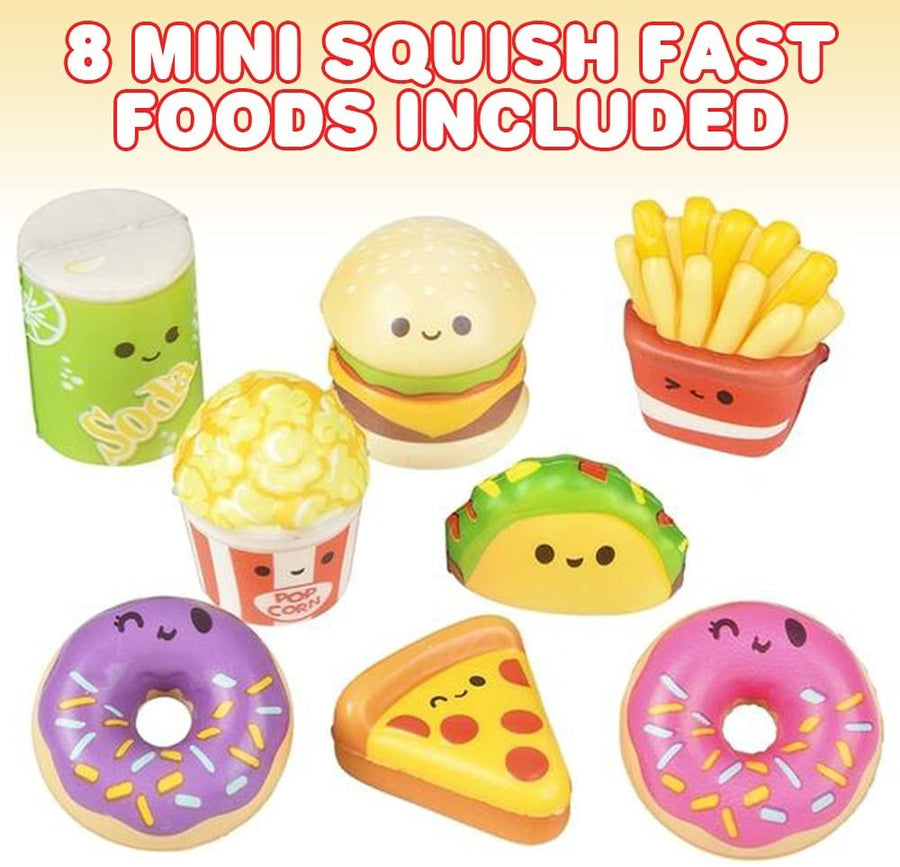 ArtCreativity Mini Squish Fast Food Toys, Set of 8, Slow-Rise Stress Relief Toys for Kids in Assorted Food Designs, Mini Fidget Toys for Sensory Play, Party Favors, Goodie Bag Fillers for Boys & Girls