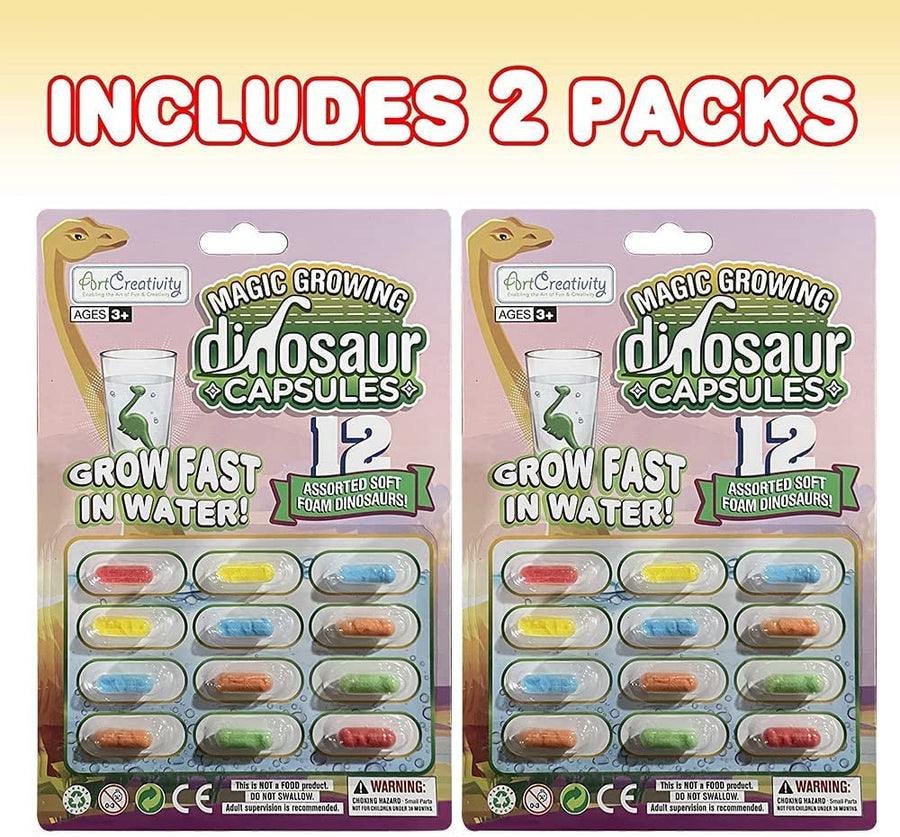 ArtCreativity Magic Growing Dinosaur Capsules, 2 Packs with 12 Expanding Dino Capsules Each, Grow in Water, Cute Color and Design Variety, Kids’ Birthday Party Favors, Contest Prize or Gift Idea